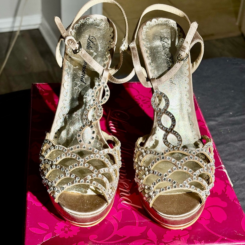 Lulu Townsend Gold Crystal Embellished Heels
